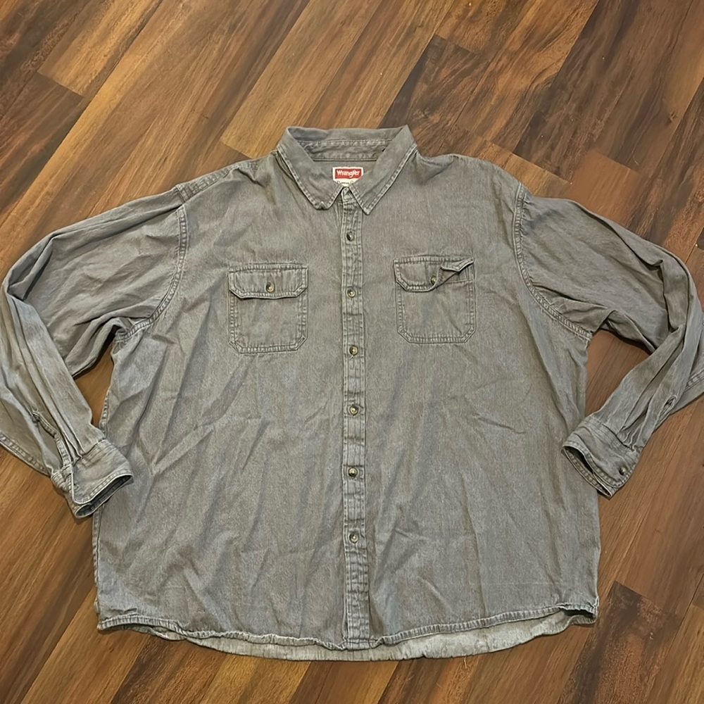 Vintage Wrangler Premium Quality Gray Denim Button Down 100% Cotton- 3XL